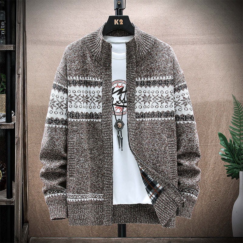 Men's Printed Stand-collar Cardigan sweater