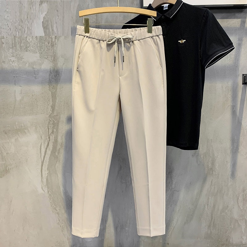 Simple Solid Color Iron-free Trendy Lace-up Trousers