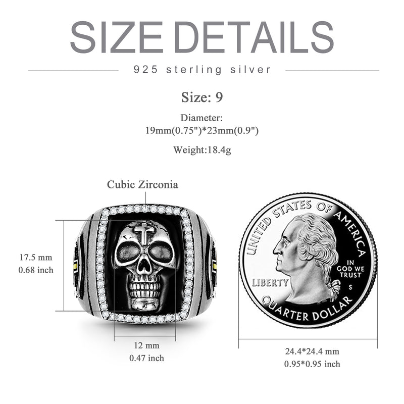 Sterling Silver Cross Skull Rings for Men