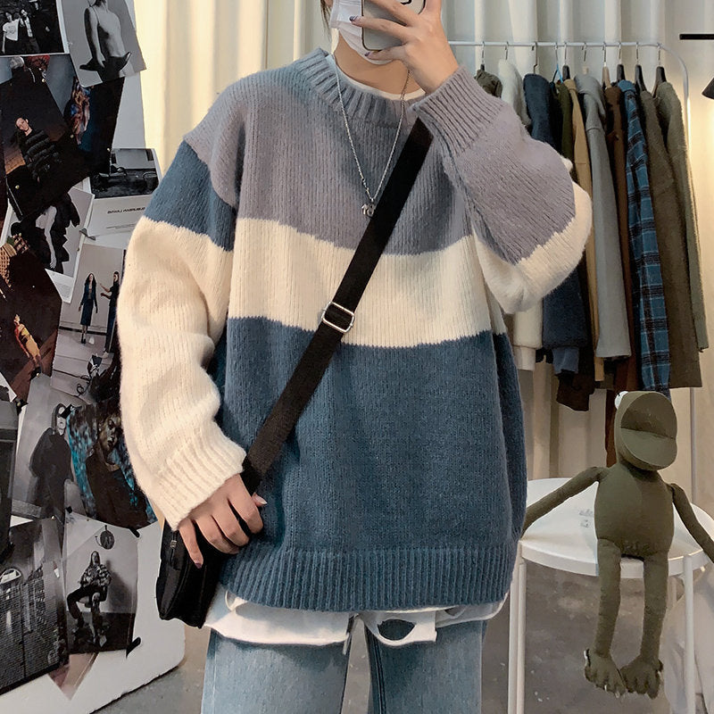 Men's Striped Sweater Men's Loose-fitting Sweater