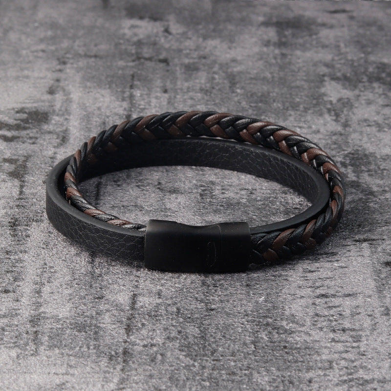 Leather Cord Stainless Steel Braided Bracelet