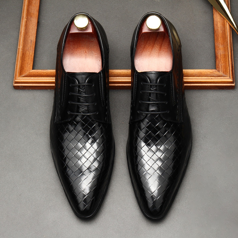 Men's Leather Shoes With Embossed Stone Pattern Laced Cowhide