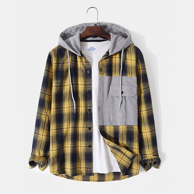 Casual Men's Plaid Hooded Long Sleeve Jacket