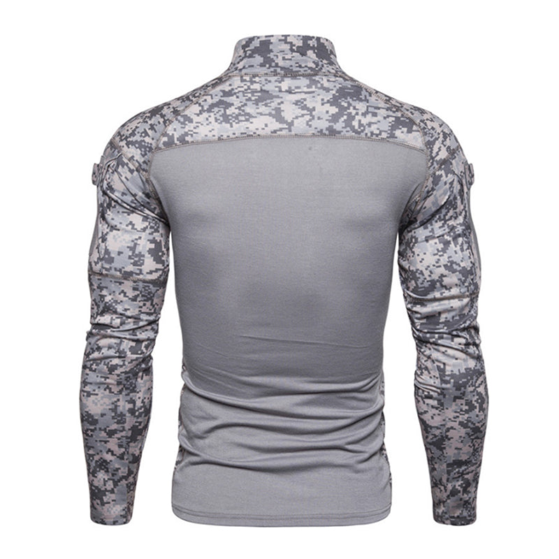 Camo Color Insert Stand Collar Men Slim Long T-Shirts