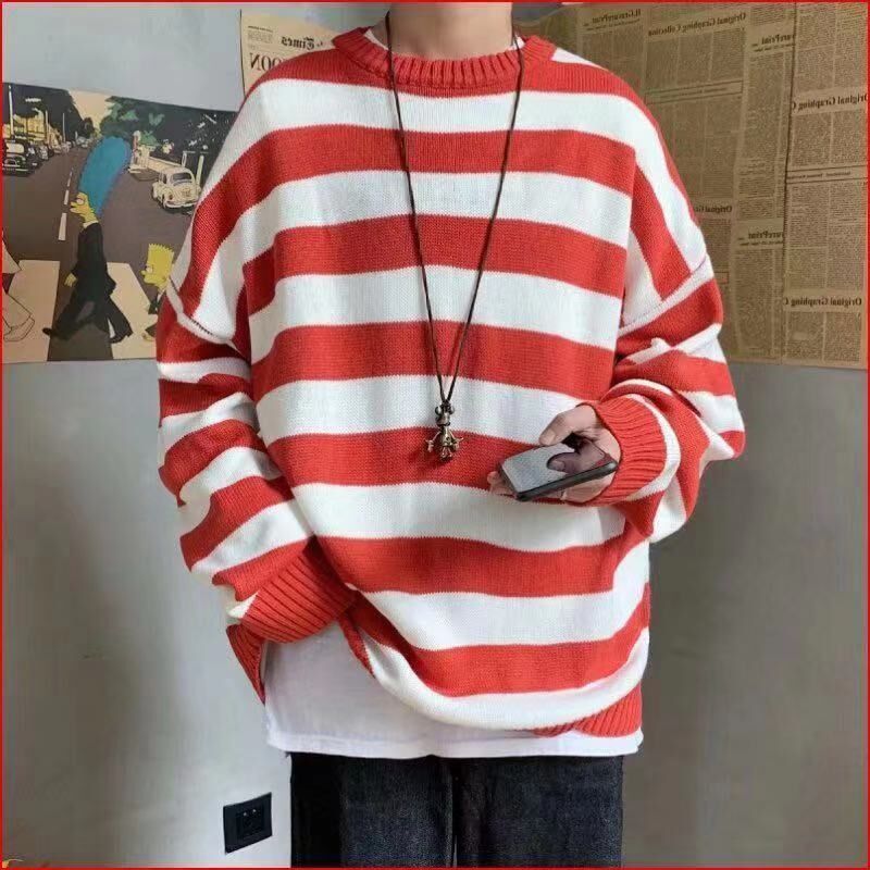 Men's Striped Sweater Men's Loose-fitting Sweater