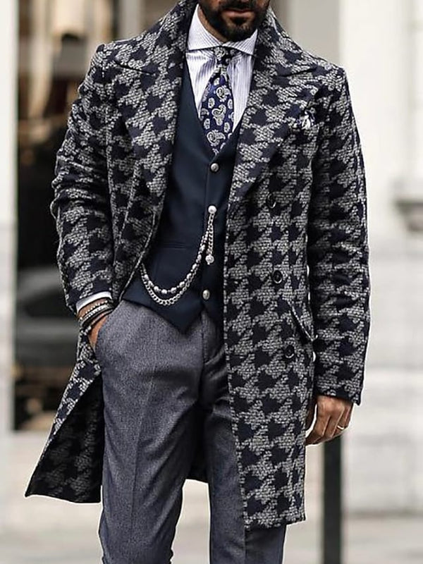 Winter Mid Length Suit Collar Fashionable Printed Men's trench Coat