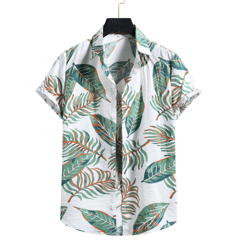 Spring And Summer New Men's Short-sleeved Floral Shirt Hawaiian Shirt