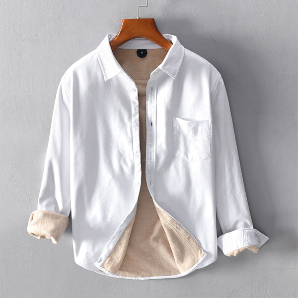 Chaqueta tipo camisa cálida para hombre, informal, con mangas largas gruesas de terciopelo