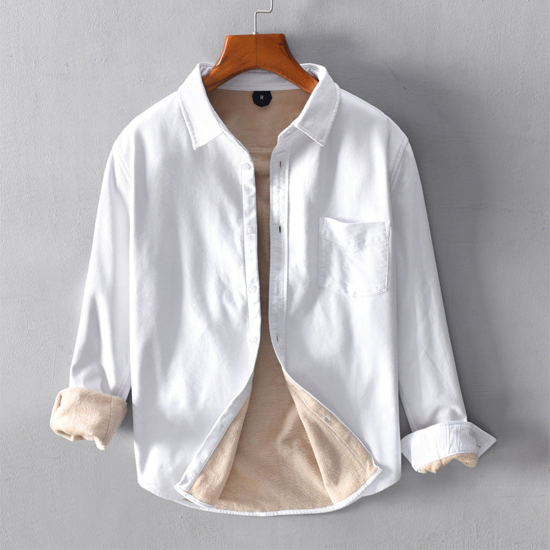 Men's Warm Shirt Jacket Casual Plus Velvet Thick Long Sleeves