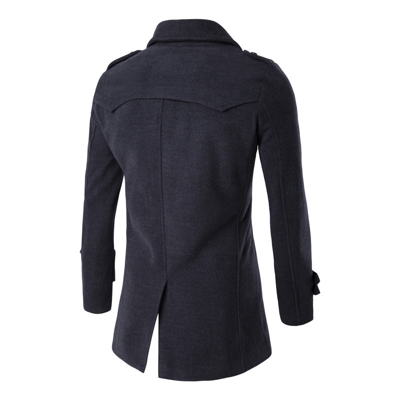 Men's Casual Long-sleeved mid length trench Coat