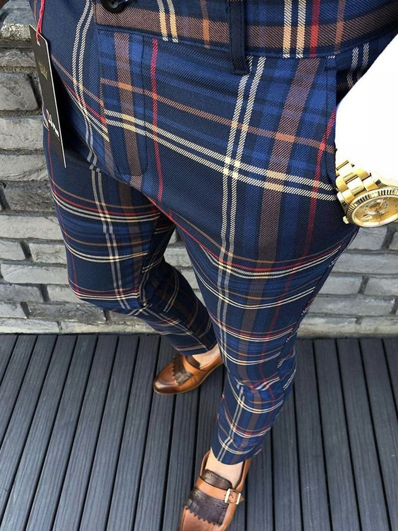 Men's Casual Trousers Plaid Ninth Pants