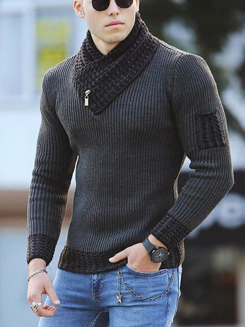 Casual Slim Knit Pullover Long-sleeved Scarf Collar Sweater