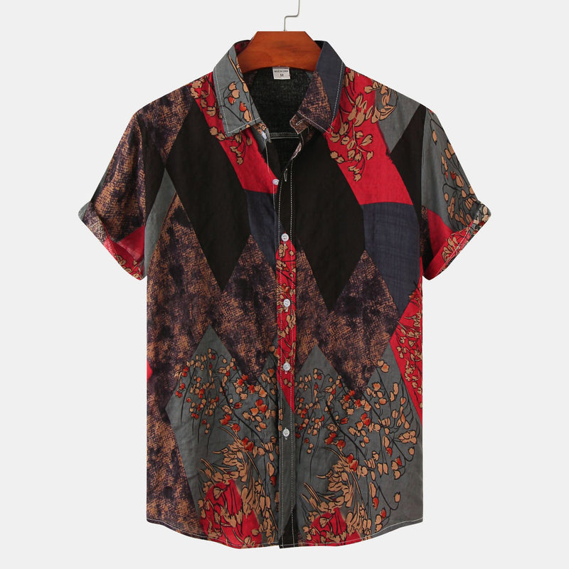 Men's Casual Short Sleeve Floral Shirt