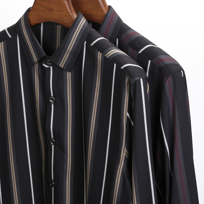 Striped Casual Black Thin Men's Long-sleeved Shirt