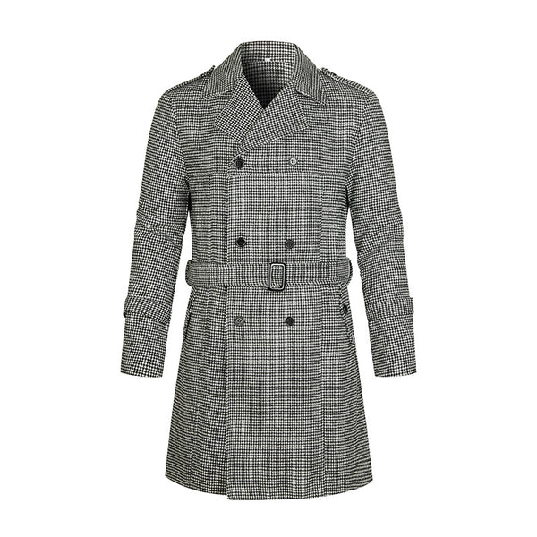 Men's Trench Coat Striped Double-breasted Mid-length