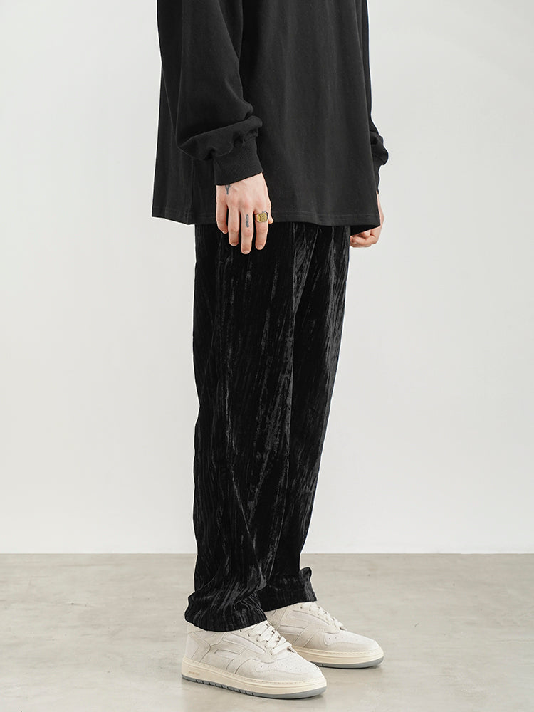 Pleated Velvet Straight-leg Casual Pants