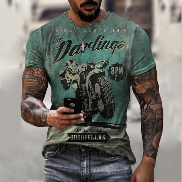 Camiseta de manga corta de verano Camisa casual de hombre con estampado de motocicleta 3D
