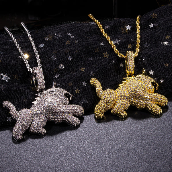 Hip Hop Full Zircon Mens Necklace Leopard Pendant