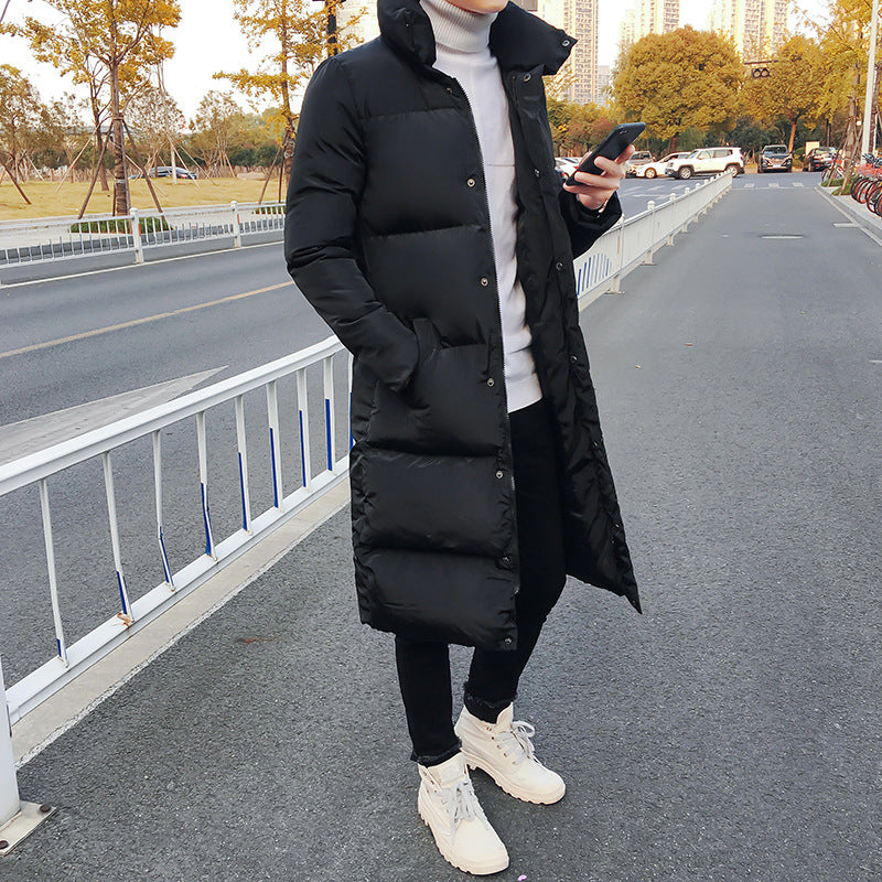 Long Cotton-padded Jacket With Stand-up Collar Over-knee