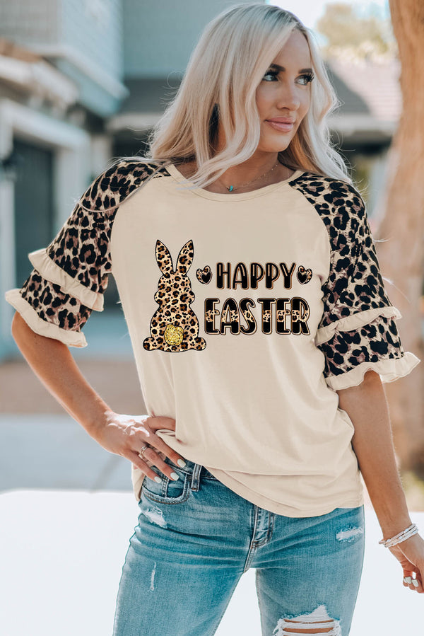 HAPPY EASTER Camiseta de manga a capas con estampado de leopardo