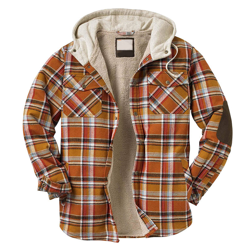 Men's Thick Cotton Checked Long-sleeved Hooded Jacket