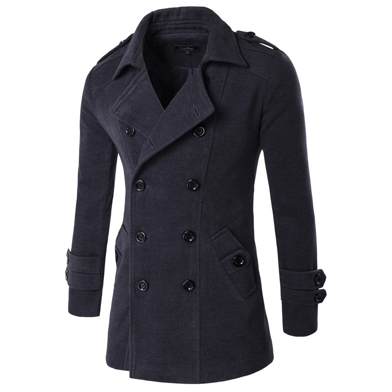 Men's Casual Long-sleeved mid length trench Coat