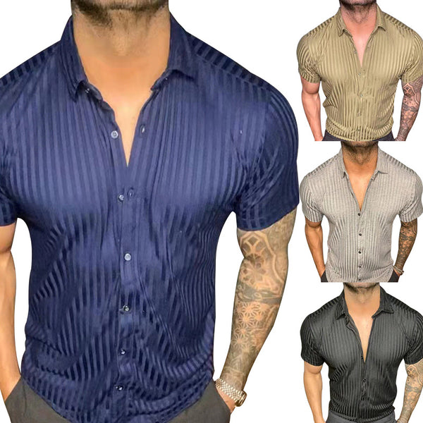 Camisas hawaianas finas con solapa para hombre, manga corta mercerizada