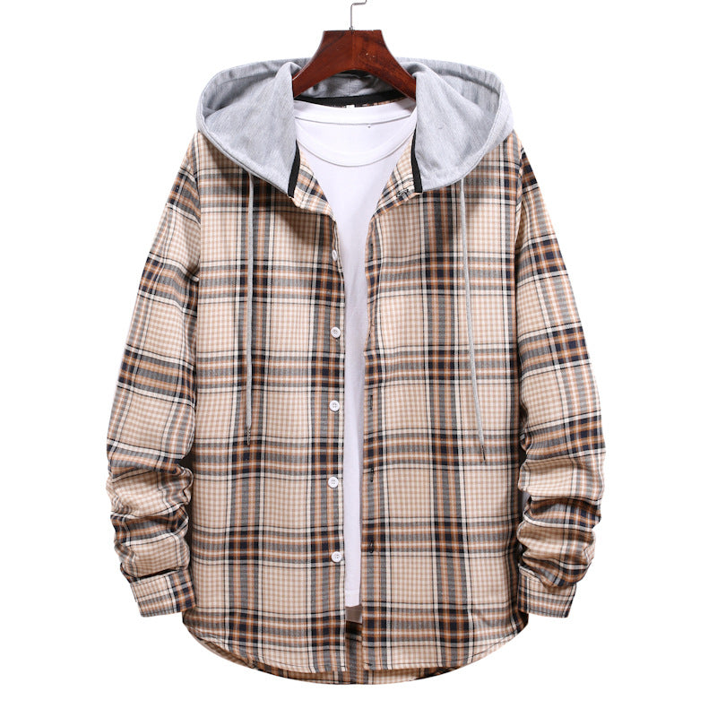 camisa a cuadros chaqueta con capucha de otoño para hombre