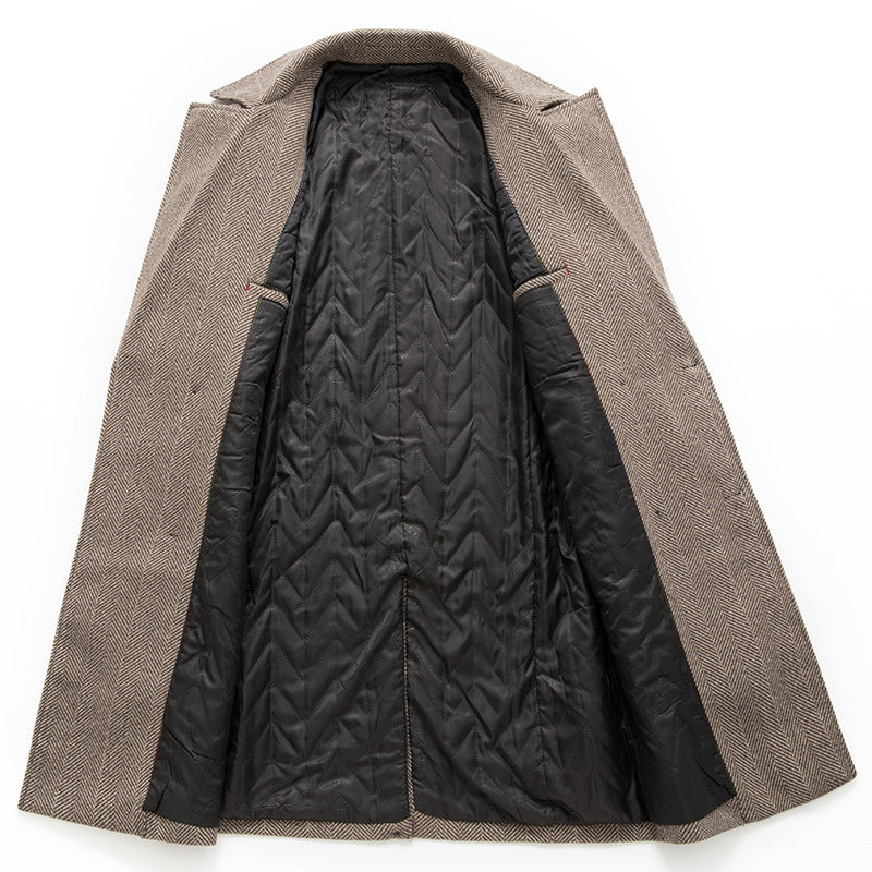 Men's Check Pattern Mid Length Woolen Coat