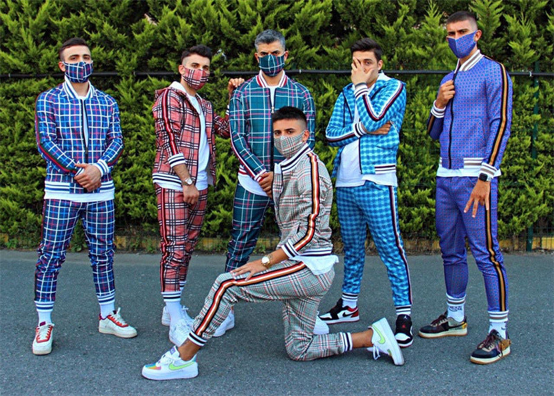 Men Casual Striped Print jumpSuit Zipper Cardigan