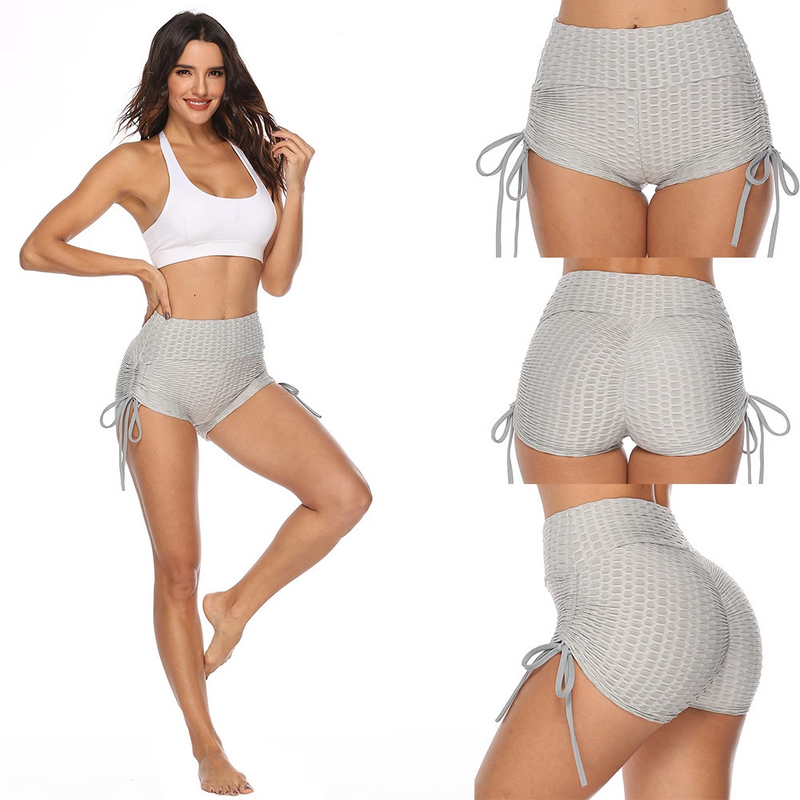 Pantalones de yoga ajustados con costuras sexy Pantalones cortos con lazo de tres puntos