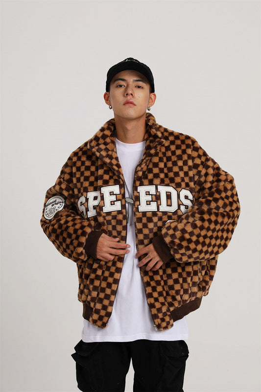 Men's Checkerboard Lamb Plush Coat