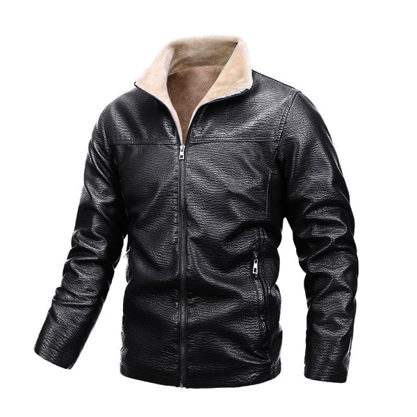 Chaqueta casual de cuero de terciopelo con cuello levantado para hombre