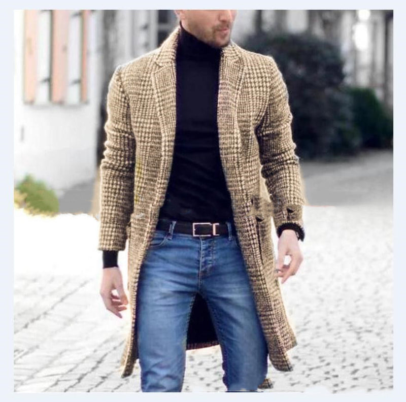 Men's Plaid woolen trench coat