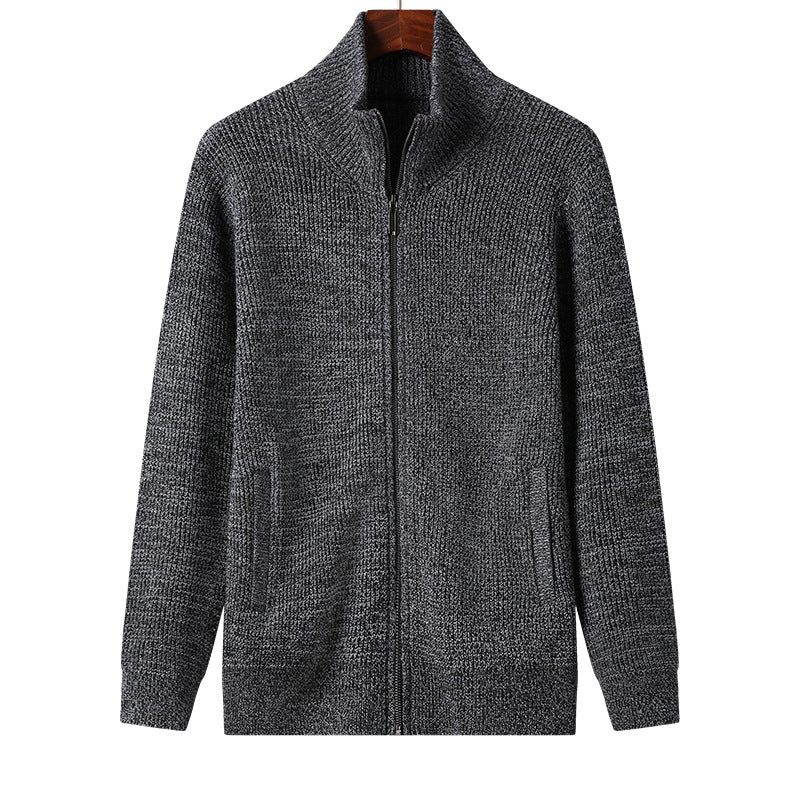 Men's Stand-up Collar Zipper Long-sleeved Sweater Coat
