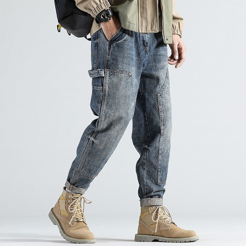 Retro Straight Loose Plus Size Tooling Jeans Men