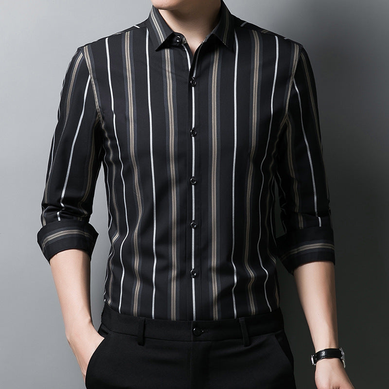 Striped Casual Black Thin Men's Long-sleeved Shirt