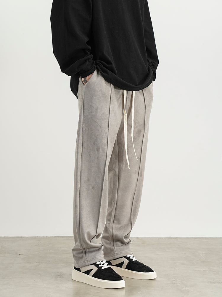 Suede Frosted Straight Loose Drawstring Sweatpants