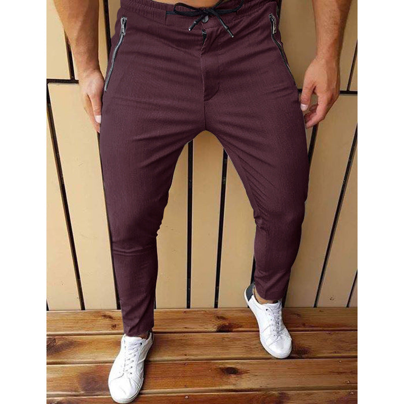 New Men's Zipper Tether Casual  Men's Pants
