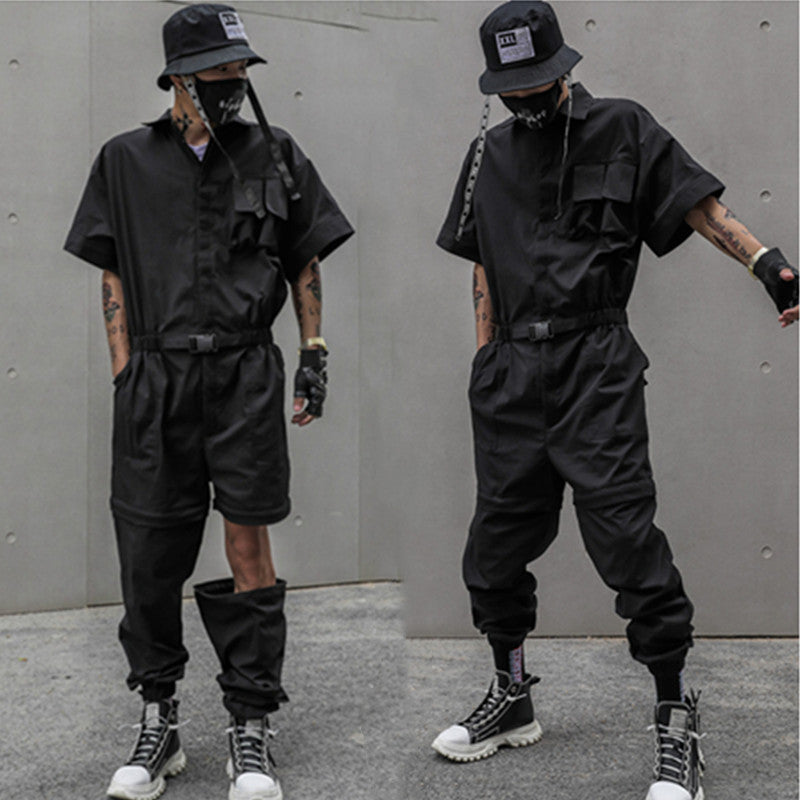 Japanese Retro Tooling One-piece JumpSuit Men Loose And Detachable