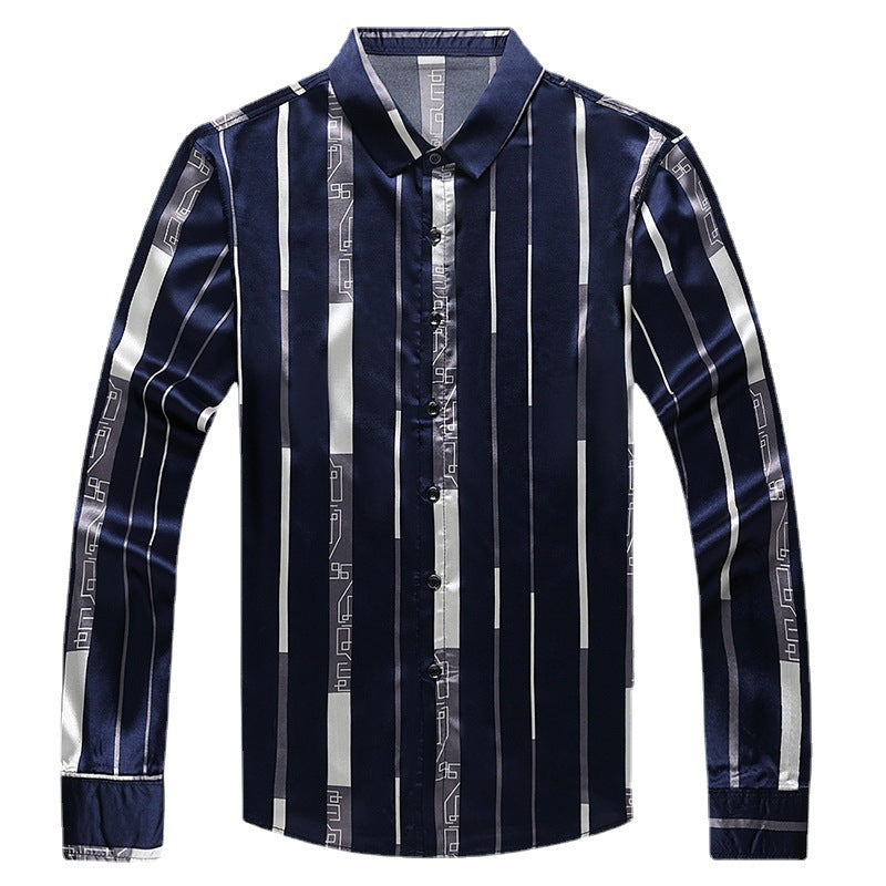 Spring And Autumn Striped  Silk Ironing Shirt Men's Long Sleeves