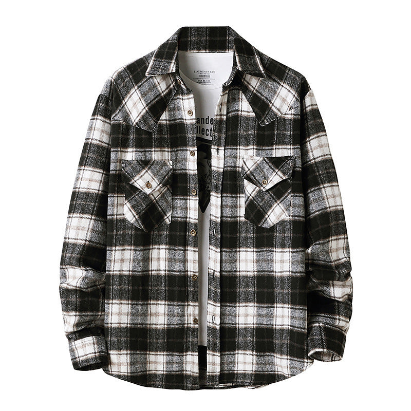 Men's New Style Hanging Shot American Flannel Plaid Shirt Jacket