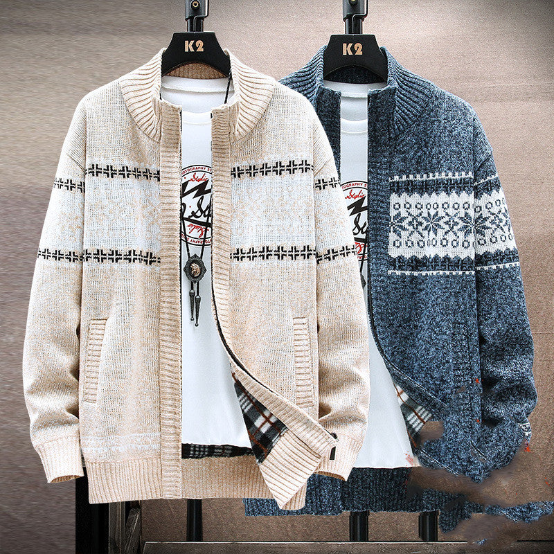 Men's Printed Stand-collar Cardigan sweater