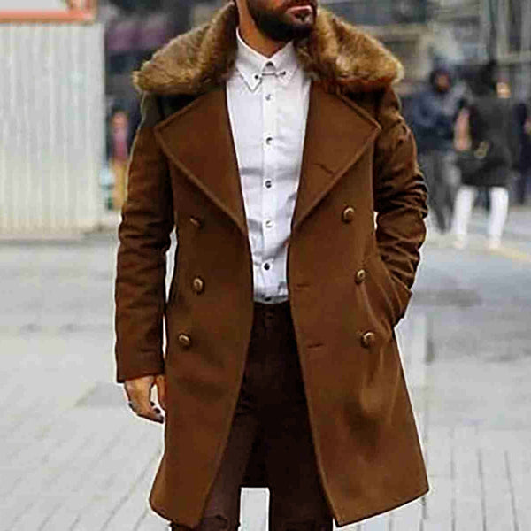 Fur Collar Double-breasted Woolen overcoat