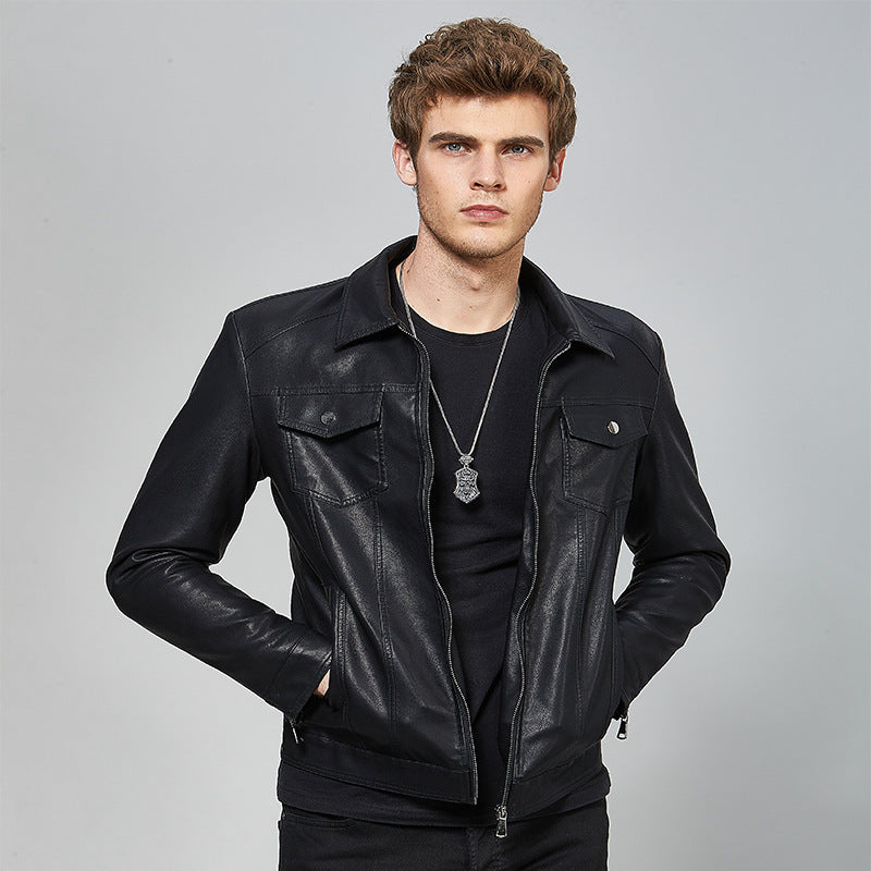 Men's Youth Casual Leather Motorcycle Jacket