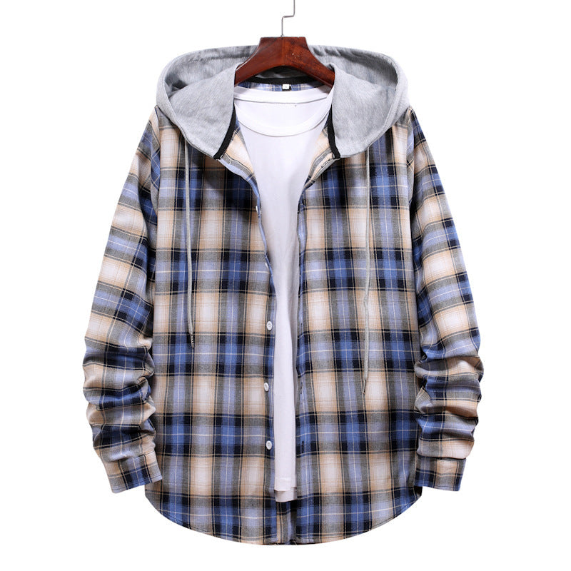 camisa a cuadros chaqueta con capucha de otoño para hombre