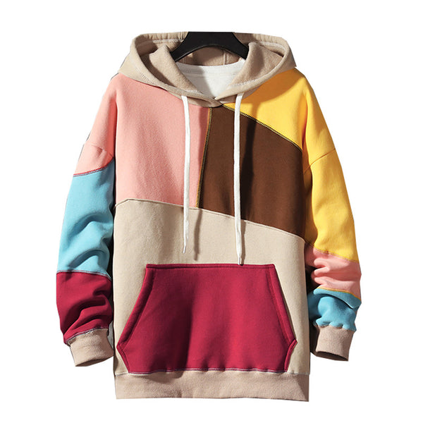 Sudadera con capucha tipo jersey con bloques de color, holgada, informal, de forro polar