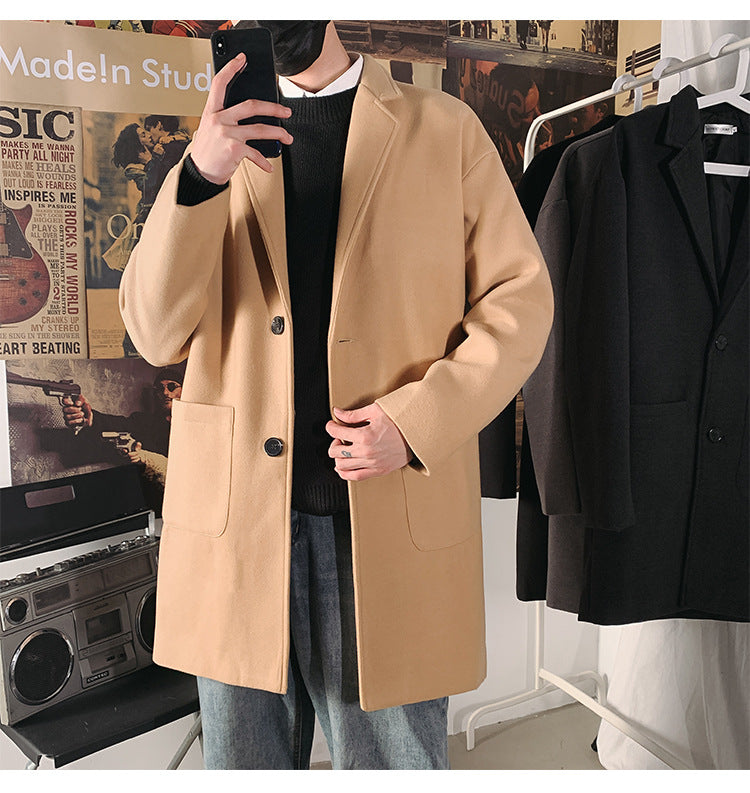 Mid-length Coat Men's Slim Handsome Woolen Coat