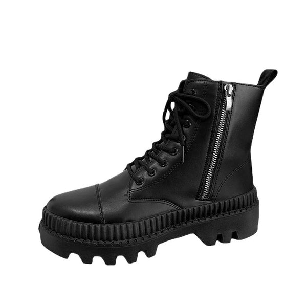 Fashionable Men's High-top Side Zipper Leather Boots