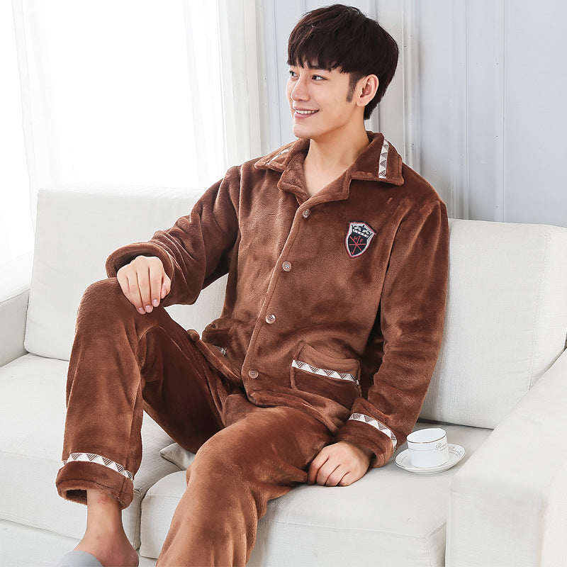 Antistatic Autumn And Winter Flannel Thickened couple nightsuit